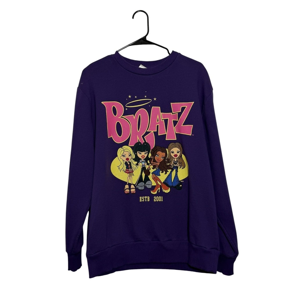 Bratz Purple Graphic Sweatshirt Crew Neck Pullover ESTB 2001 Logo Women's Medium